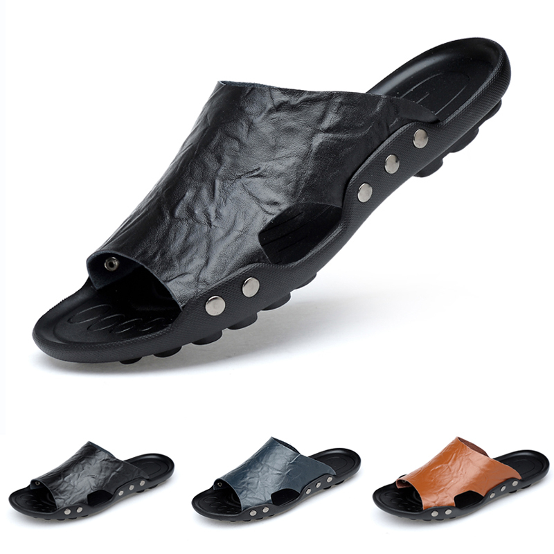 Size 36-47 Genuine Leather Men Slipper Summer House Outdoor Beach Slides Shoes Casual Black Flat Slippers Male Indoor Flip Flops, Black size 36-47
Size 36-47 Genuine Leather Men Slipper Summer House Outdoor Beach Slides Shoes Casual Black Flat Slippers Male Indoor Flip Flops, Black size 36-47