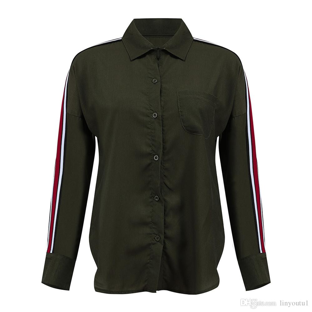 2020 Fashion Office Lady Blouse Women Casual White Shirt Lapel Collar Stripe Long Sleeve Botton Shirt women clothes