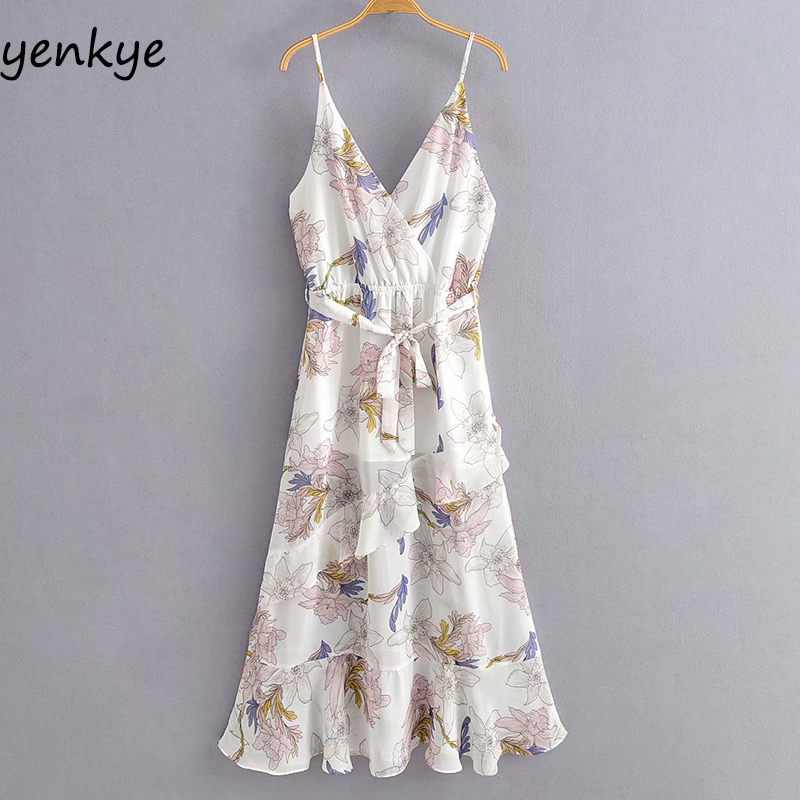 Floral Print Sling Sexy Dress Women Sleeveless V Neck Sashes Ruffle A-line Chiffon Long Dress Summer Elegant Party Dresses, As pic
Floral Print Sling Sexy Dress Women Sleeveless V Neck Sashes Ruffle A-line Chiffon Long Dress Summer Elegant Party Dresses, As pic