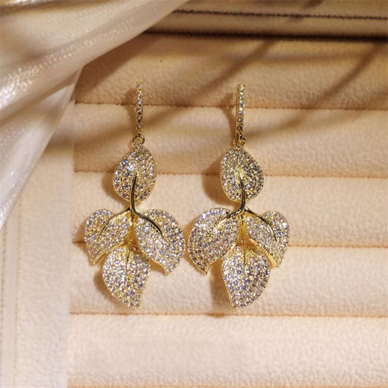 2024 Europe Hot Sterg Sier Gold Leaf Dangle Earrings For Women