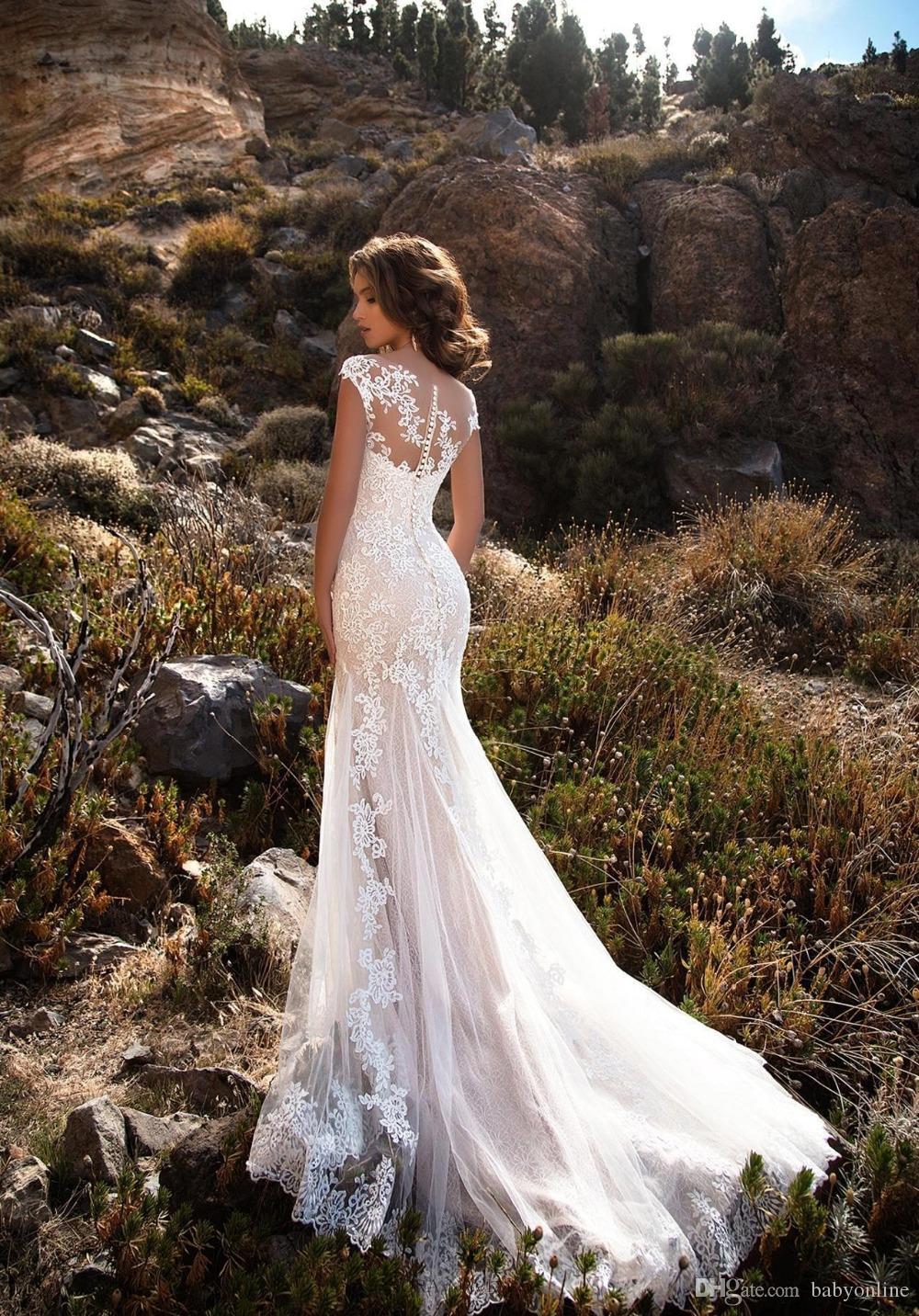 Neck Appliqued Sheer Sexy Lace Mermaid Wedding Dresses Sweep Train Boho Bridal Gowns Vestidos De Noiva Robes De Marie Sirne