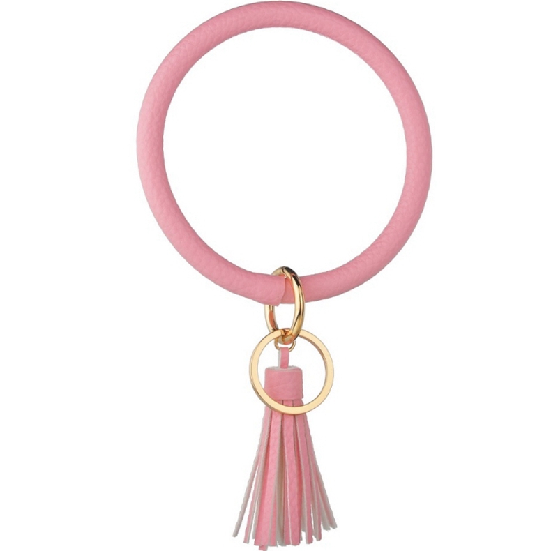 Bangle Keychain Bracelet Leather Tassel Bracelet Large Circle Key Ring Holder Wristlet Keyring Women Girls Fashion Jewelry 20pcs DW4555