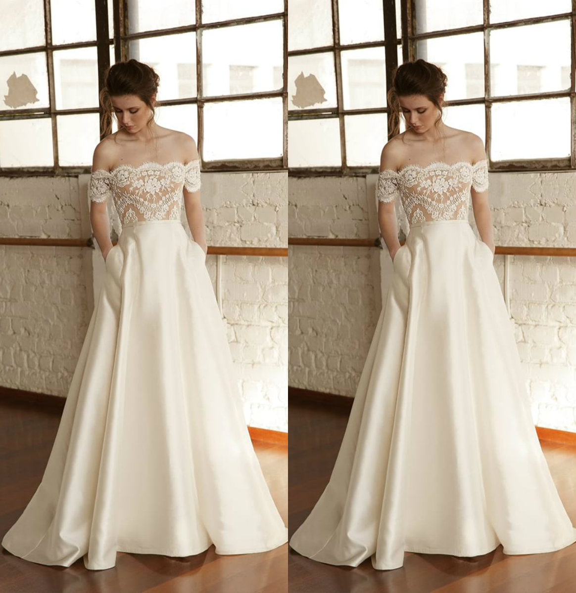 Chana Marelus Country Wedding Dresses Off The Shoulder Lace Appliqued A Line Vestidos De Novia Beach Wedding Dress Bridal Gowns With Pocket