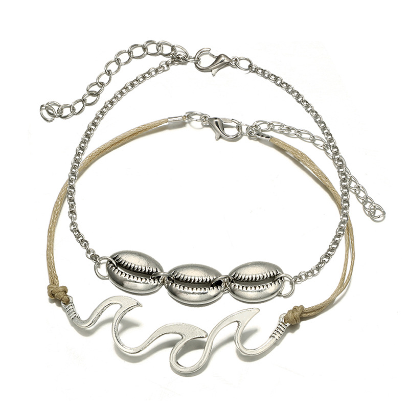 2 retro fashion beach wave spray alloy shell anklet foot accessories ladies and women beach gifts