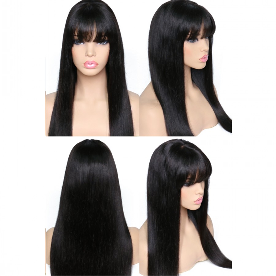 Fashion Black wig Long Straight Hair Lace Wigs Glueless Heat Resistant Synthetic Lace Front Wig with Bangs for Black Women