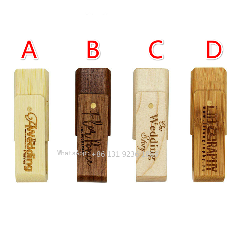 Free Custom Logo Natural Walnut USB Flash Drive 64g Swivel Usb with Square Box 4GB/8GB/16GB/32GB/128GB Memory Wood Flash Stick