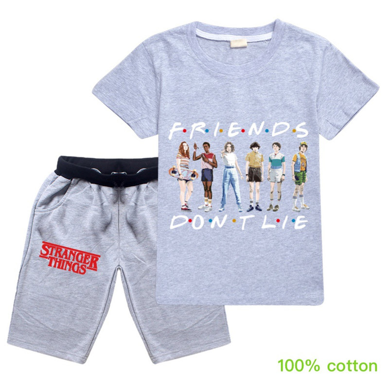2pcs/lot Stranger Things Kids T-shirt & Pants two-piece Cotton Comfortable Breathable Short Sleeve FRIENDS DONT LIE Kids Clothing, Gray
2pcs/lot Stranger Things Kids T-shirt & Pants two-piece Cotton Comfortable Breathable Short Sleeve FRIENDS DONT LIE Kids Clothing, Gray