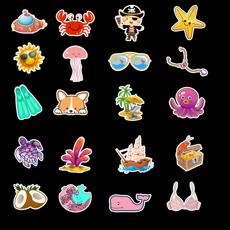 50pcs/Set Vsco Girl Stickers Cartoon Cute Small Fresh Sticker Waterproof Graffiti Decorative for Suitcase Guitar Notebook Toy