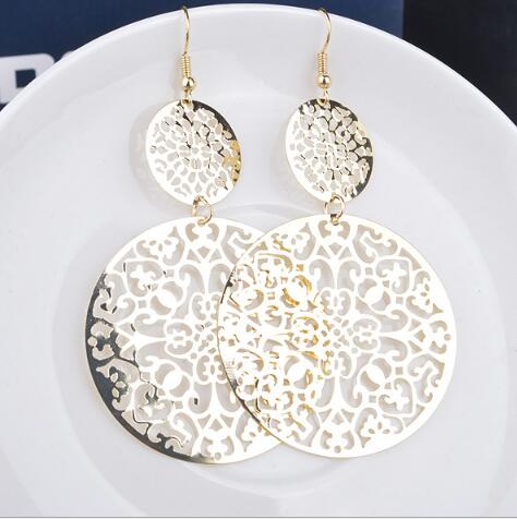 New arrivals Classic circular alloy Hollowing Earrings Gold silver black Exaggerated Pendant Earrings woman Fashion jewelry