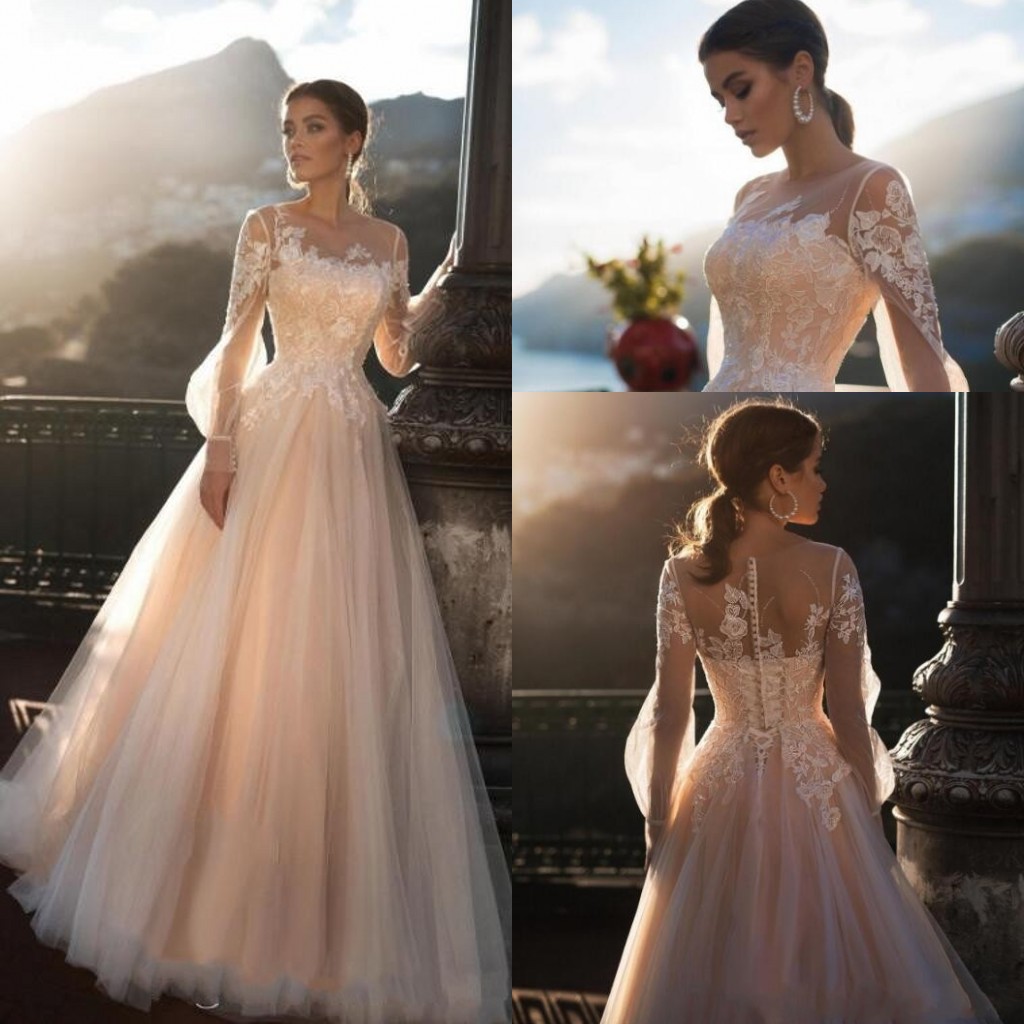 2020 Cheap Champagne Wedding Dresses A Line Poet Long Sleeves Beach Country Lace Appliques Crystal Beaded Floor Length Formal Bridal Gowns, White
2020 Cheap Champagne Wedding Dresses A Line Poet Long Sleeves Beach Country Lace Appliques Crystal Beaded Floor Length Formal Bridal Gowns, White