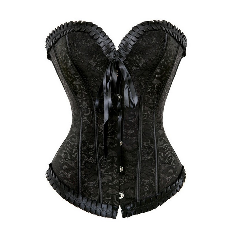 Classic Ladies' Dancewear: Plus Sizes Available, Pleated Lace-Up Burlesque Bustier with Ruffled Edges