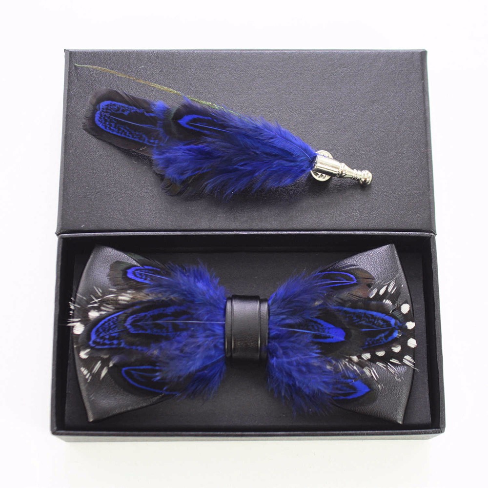 Handmade Mens Sapphire Feather Leather Bow Tie Brooch Set Pre-tied Bow Tie For Wedding Party Clothing Accessories
Handmade Mens Sapphire Feather Leather Bow Tie Brooch Set Pre-tied Bow Tie For Wedding Party Clothing Accessories