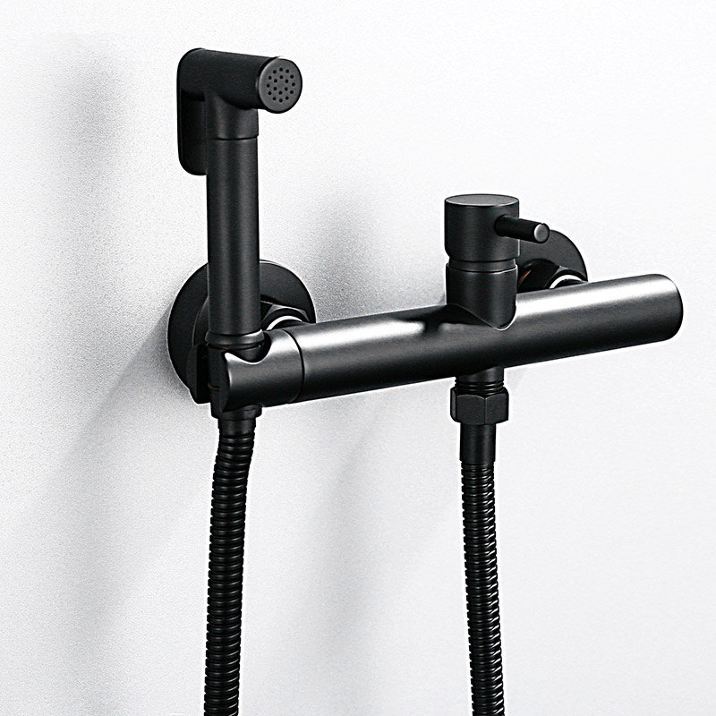 

black/Chrome Bathroom Brass Handheld Bidet Sprayer Kit Press Jet Hot And Cold Mixer Valve Wall Mounted Bidet Faucet Matte