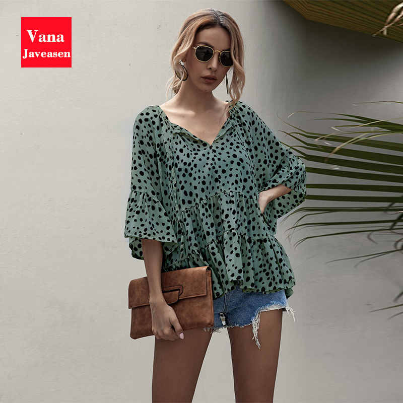 Polka Dots Blouse Women Tops Flared Long Sleeve Loose Shirts V-neck Drawstring Pleated Blouses Ladies blusas mujer Summer, Pink
Polka Dots Blouse Women Tops Flared Long Sleeve Loose Shirts V-neck Drawstring Pleated Blouses Ladies blusas mujer Summer, Pink