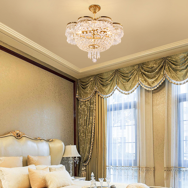 Modern 100% Brass Crystal Chandelier LED Light Romantic French Copper Chandeliers Lights Fixture Bedroom Living Room Home Indoor Lighting