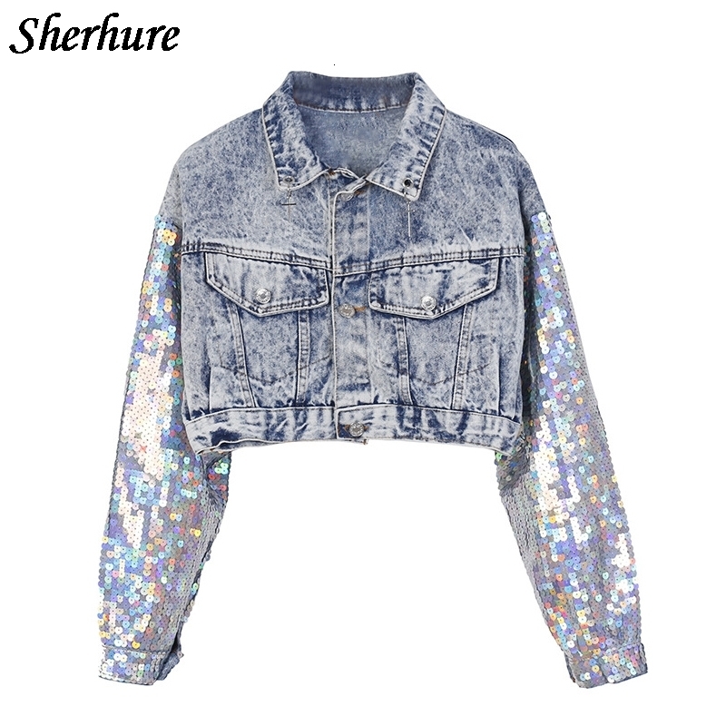 2019 Fashion Design Punk Style Women Spring Jacket Coat Sequins Sleeve Women Denim Long Jacket Coat Crop Tops Abrigos Mujer V191209, Black;brown
2019 Fashion Design Punk Style Women Spring Jacket Coat Sequins Sleeve Women Denim Long Jacket Coat Crop Tops Abrigos Mujer V191209, Black;brown