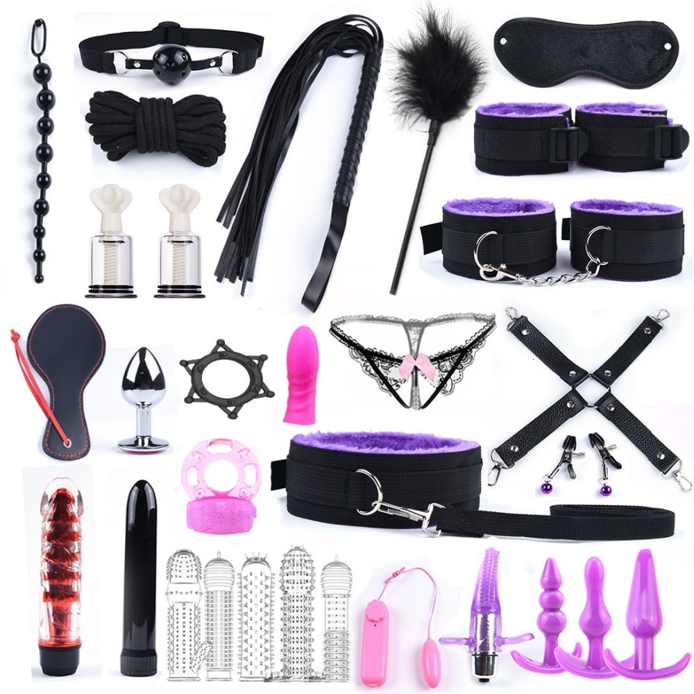 30 Pcs Sex Toys for Woman Adult Games Hand s Whip Mouth Gag Rope Metal Butt Plug Bdsm Bondage Set Anal Plug Dildo Vibrator Y191207