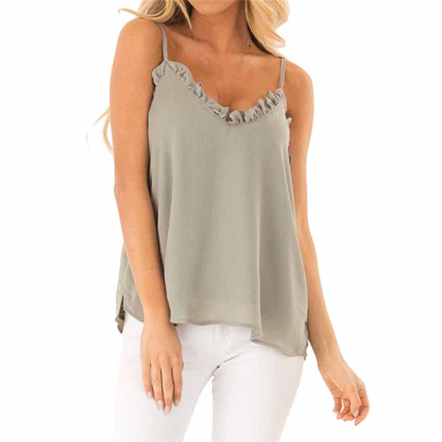 Womens Sexy Tank Top Spaghetti Straps Ruffles V-Neck Tank Top Sleeveless Vest Womens New Sexy Sling Sleeveless Vest Tops /*, Beige