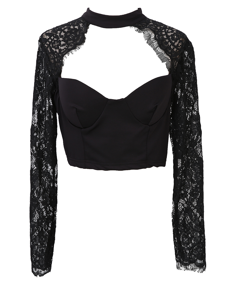 Women's Lace Floral Bralette Bralet Bra Bustier UnPadded Crop Long Sleeve Tops