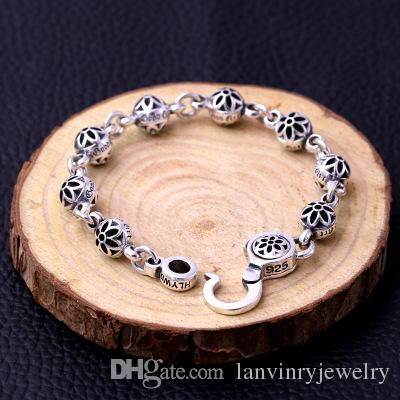 Brand new 925 sterling silver jewelry fashion cherry blossom design antique silver hand-made designer bracelets for men and women