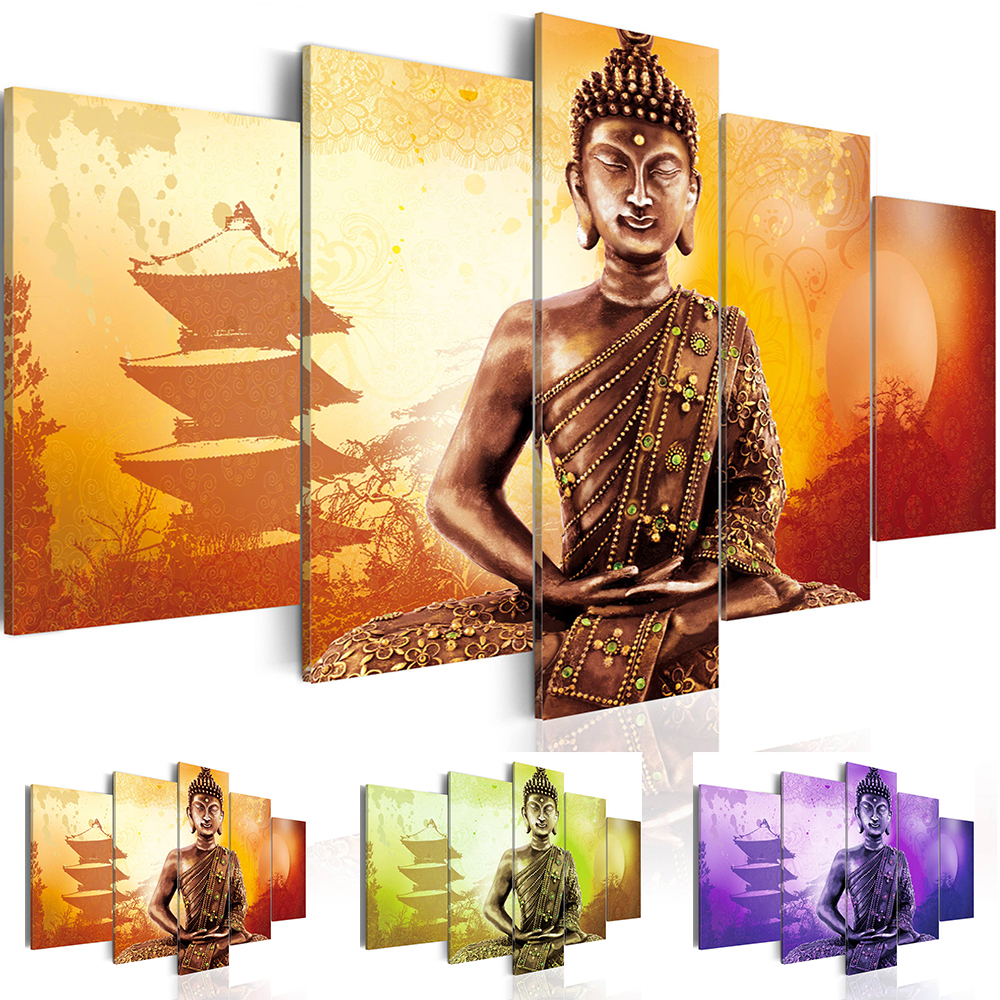 5 Panel Abstract Printed Buddha Painting Canvas Wall Art Home Decor Buddha Picture For Living Room Unframed