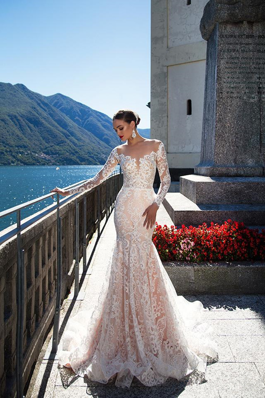 2024 New Mermaid Wedding Dresses Backless Sheer Crew Neck Bridal Gowns Sweep Train Wedding Dresses Custom Made Bridal Gowns Vestidos 97