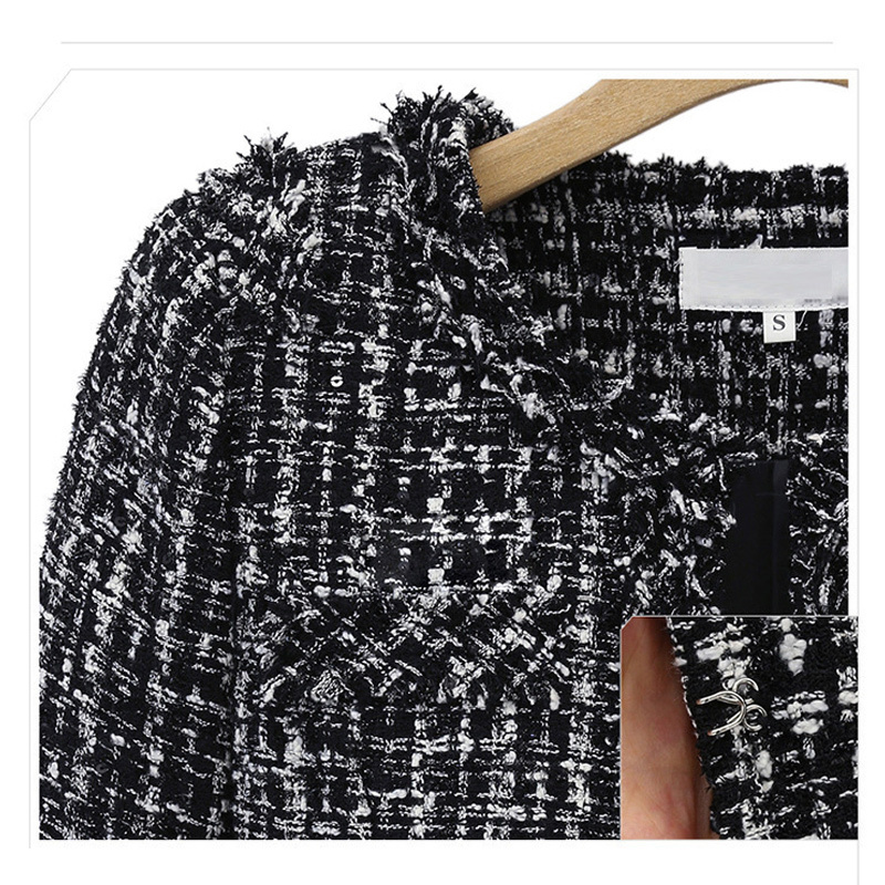 Women Plaid Jacket Outerwear 2020 Women Fashion Coat Autumn Winter Thin Black Checkered Tweed Casual T200111