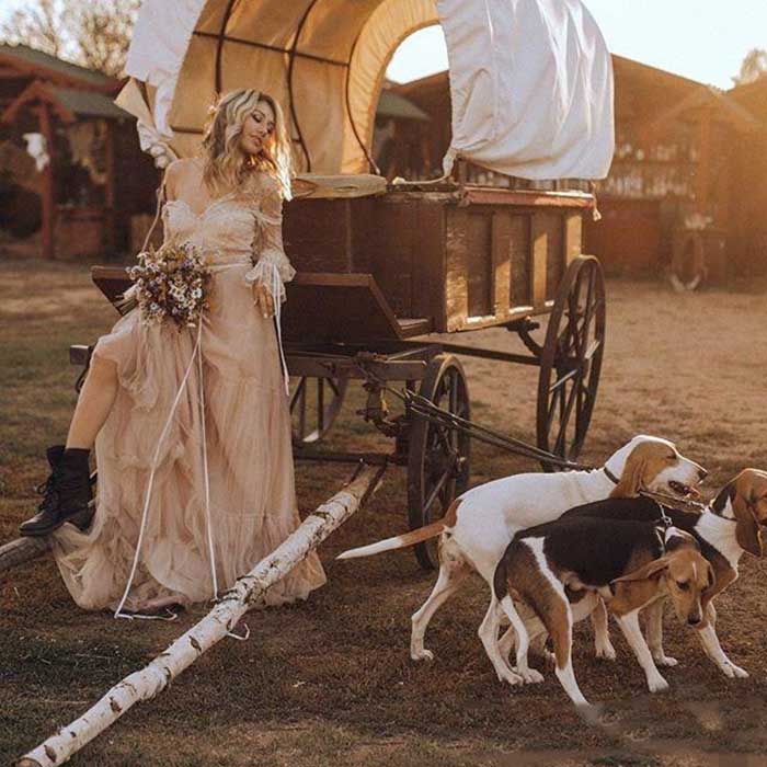 Long Sleeves Country Wedding Dresses Lace A Line Off Shoulder Custom Made Garden Wedding Gown vestido de novia