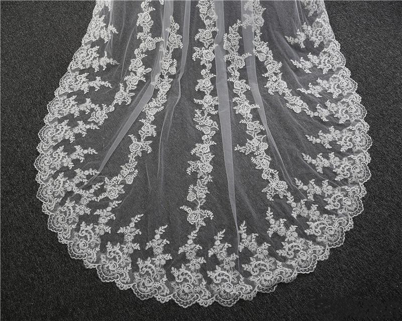 Lace Bridal Veils Cathedral Length 2T Layers Blusher Wedding Veil with Comb White Ivory 300CM Long 150cm Wide In Stock