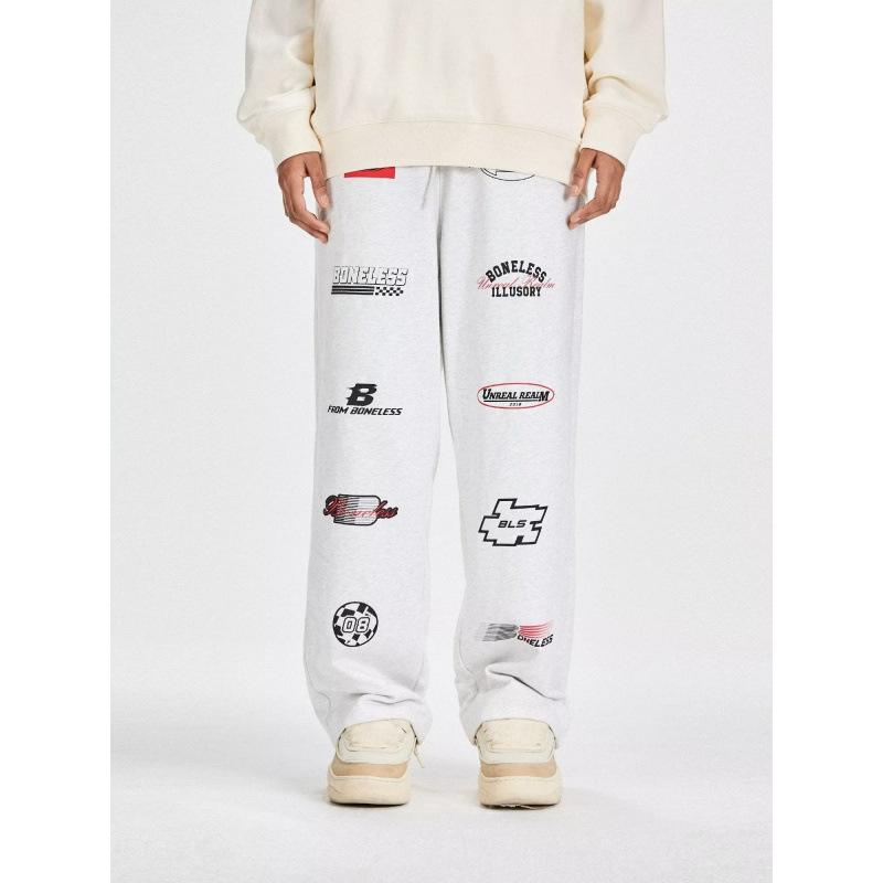 Men's Pants Gym Sport Y2k Retro Black Grey Luxurious Design High Quality Letter Printed Casual Harajuku Fashion Wide Leg Loose Sweatpants Gothic  - view 5