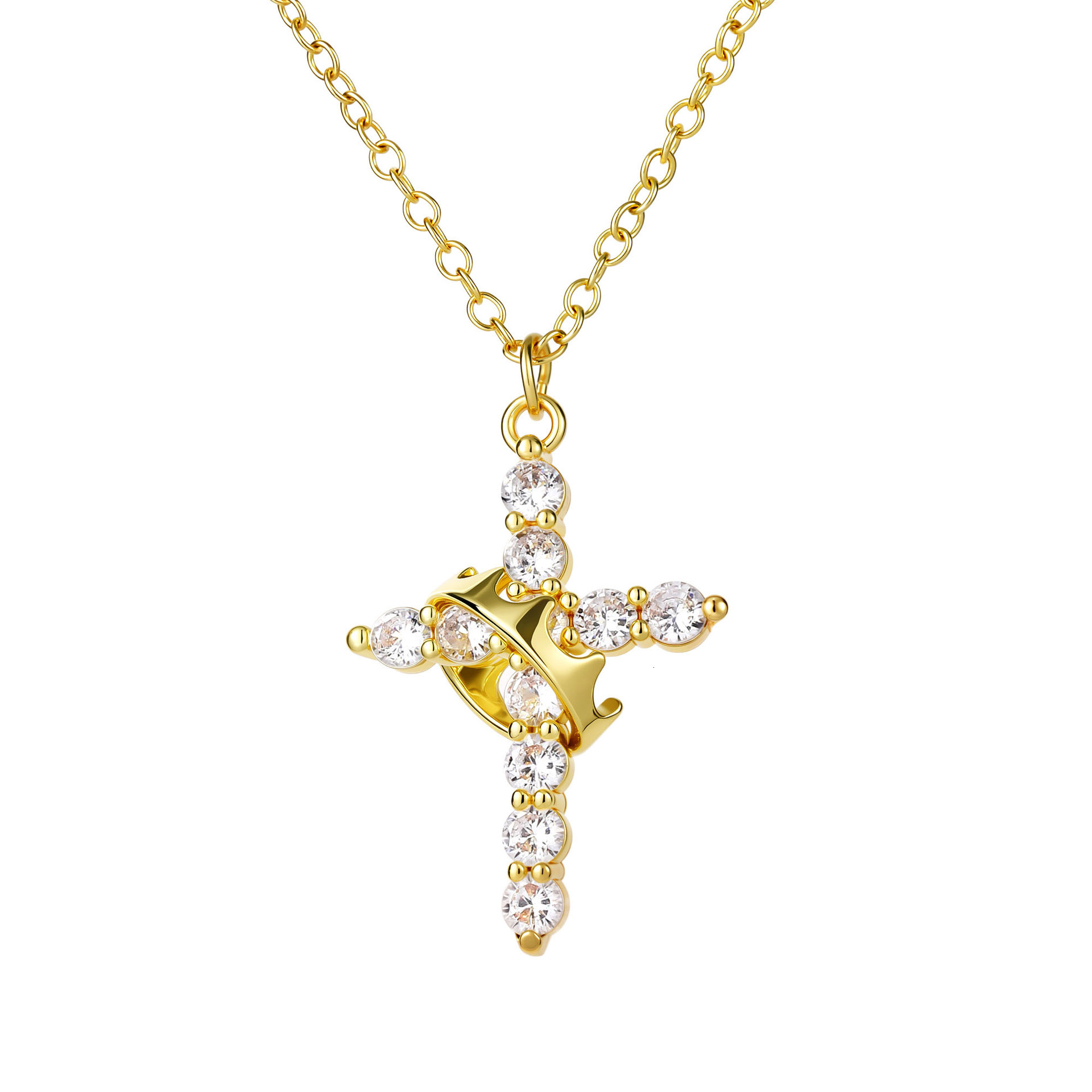 Rotatable Crown Cross Moissanite Pendant Necklace Hip Hop Punk Style Silver Gold Color Chain Jewelry For Women Men Party Gift - view 8