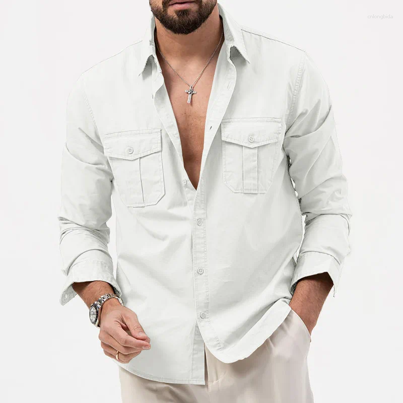 Men' s Jackets Men Vintage Multi Pocket Cargo Long Sleev - view 3