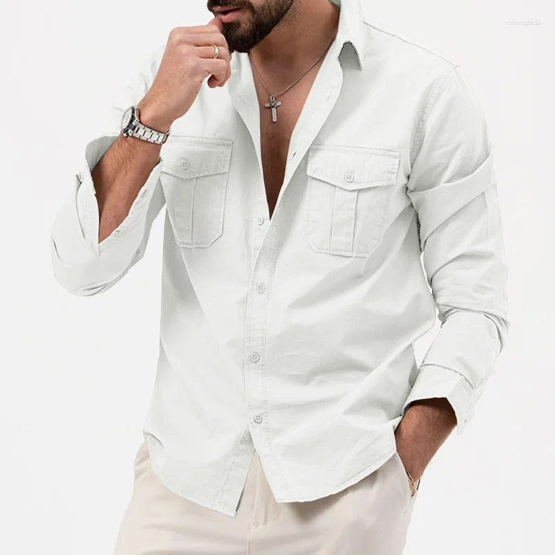 Men' s Jackets Men Vintage Multi Pocket Cargo Long Sleev - view 8