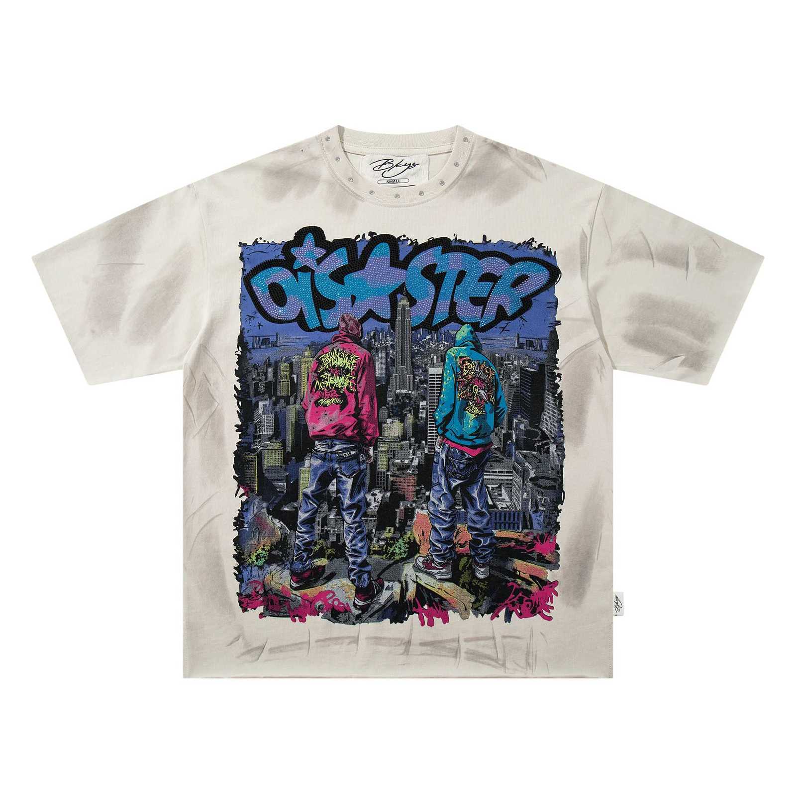 New Y2K Vintage Washed Spray-Print Portrait Tee BKYS Drenched in Rhinestones Iconic Grunge High-Street Edgy Style T-shirt top L2608311NFV - view 5