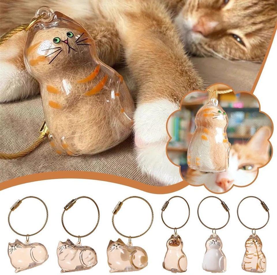 Cat Fur Memorial Charm Resin Keepsake Capsule Pet Portable Keychain for Hair Rainbow Bridge Pendant