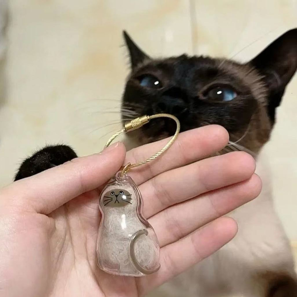 Cat Fur Memorial Charm Resin Keepsake Capsule Pet Portable Keychain for Hair Rainbow Bridge Pendant - view 6