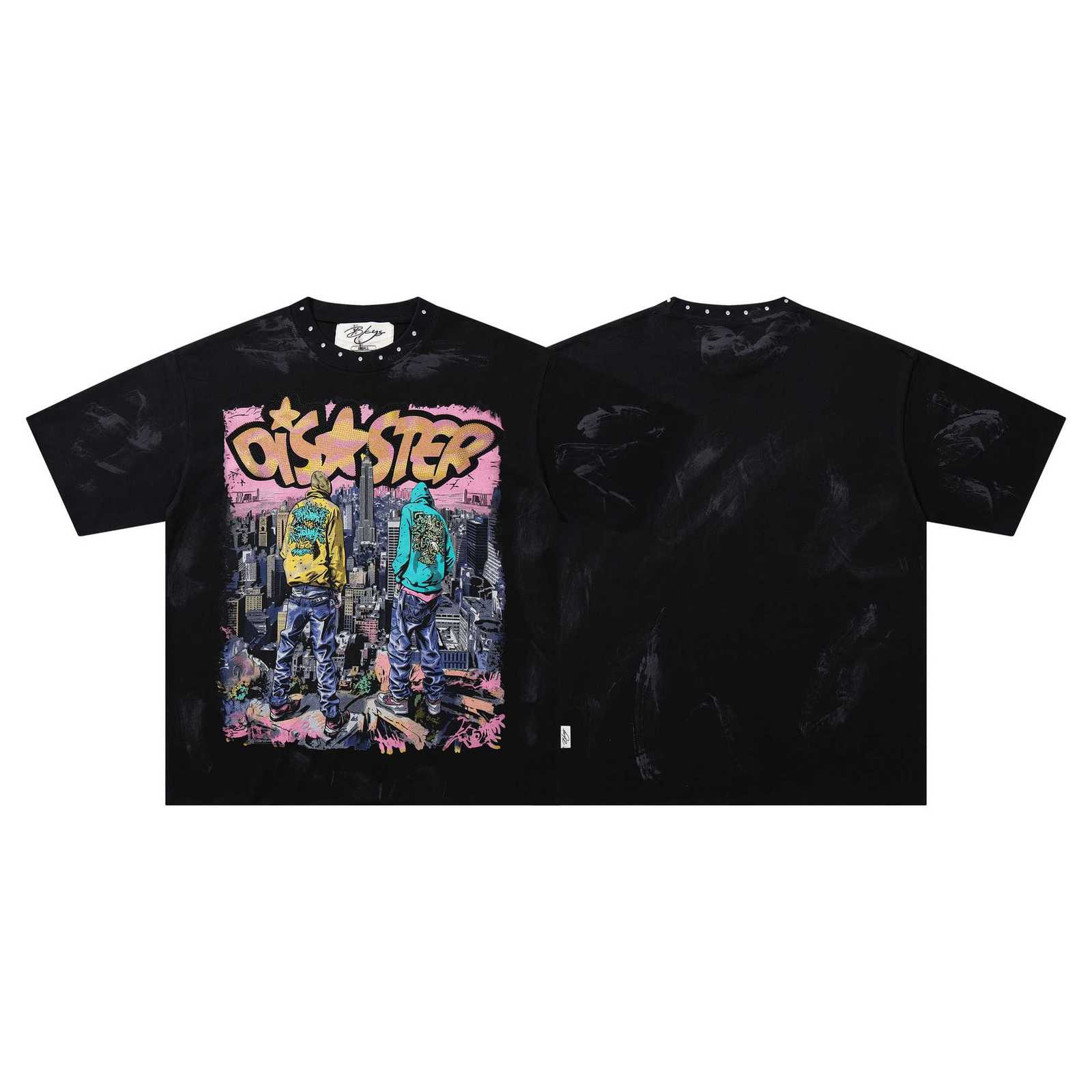New Y2K Vintage Washed Spray-Print Portrait Tee BKYS Drenched in Rhinestones Iconic Grunge High-Street Edgy Style T-shirt top L2608311NFV - view 3