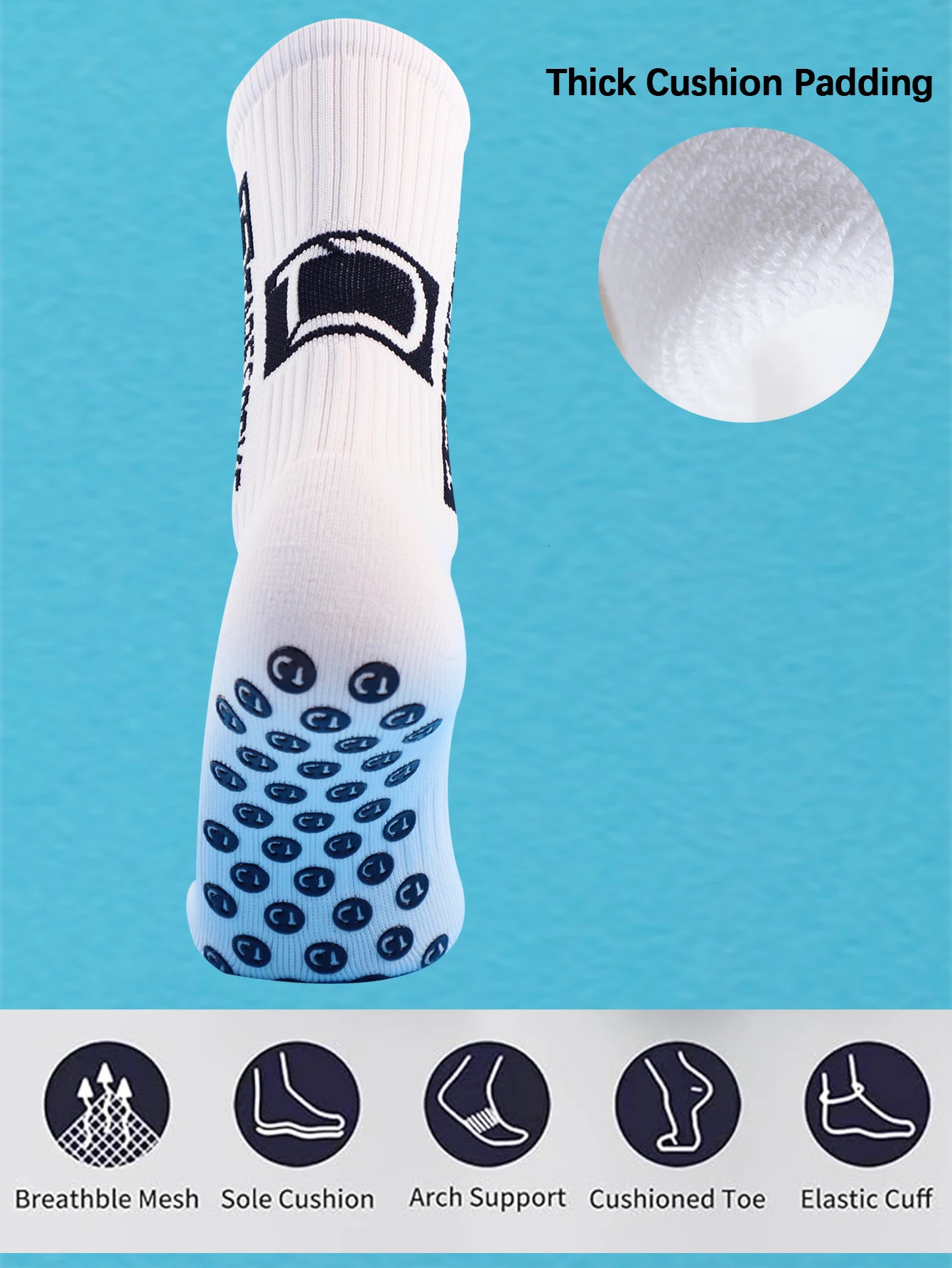 4 Pairs Mens Soccer Socks with Grip Non Slip Anti Athletic Cushion Pads for FootballBasketball 260901 - view 4