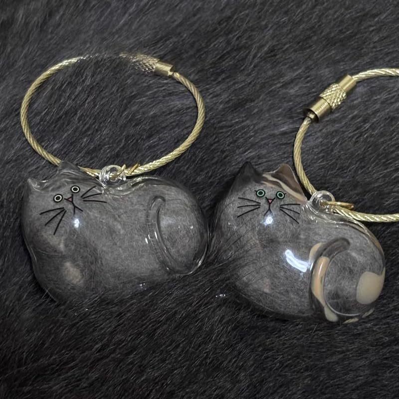 Cat Fur Memorial Charm Resin Keepsake Capsule Pet Portable Keychain for Hair Rainbow Bridge Pendant - view 7