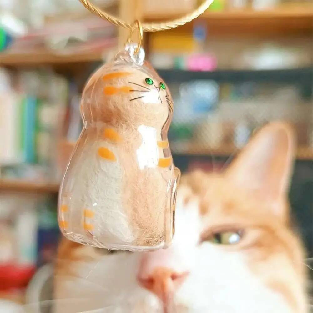 Cat Fur Memorial Charm Resin Keepsake Capsule Pet Portable Keychain for Hair Rainbow Bridge Pendant - view 5