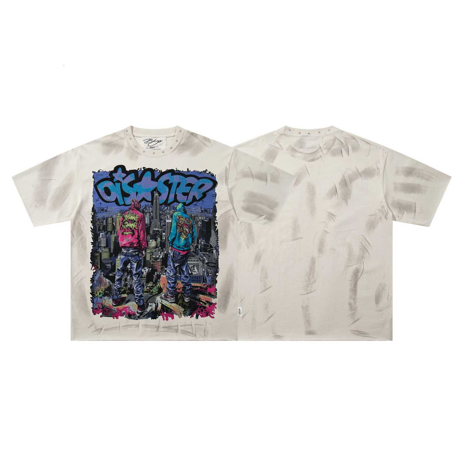 New Y2K Vintage Washed Spray-Print Portrait Tee BKYS Drenched in Rhinestones Iconic Grunge High-Street Edgy Style T-shirt top L2608311NFV