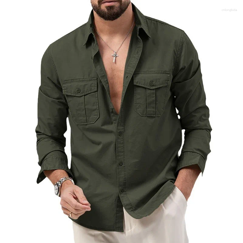 Men' s Jackets Men Vintage Multi Pocket Cargo Long Sleev - view 6