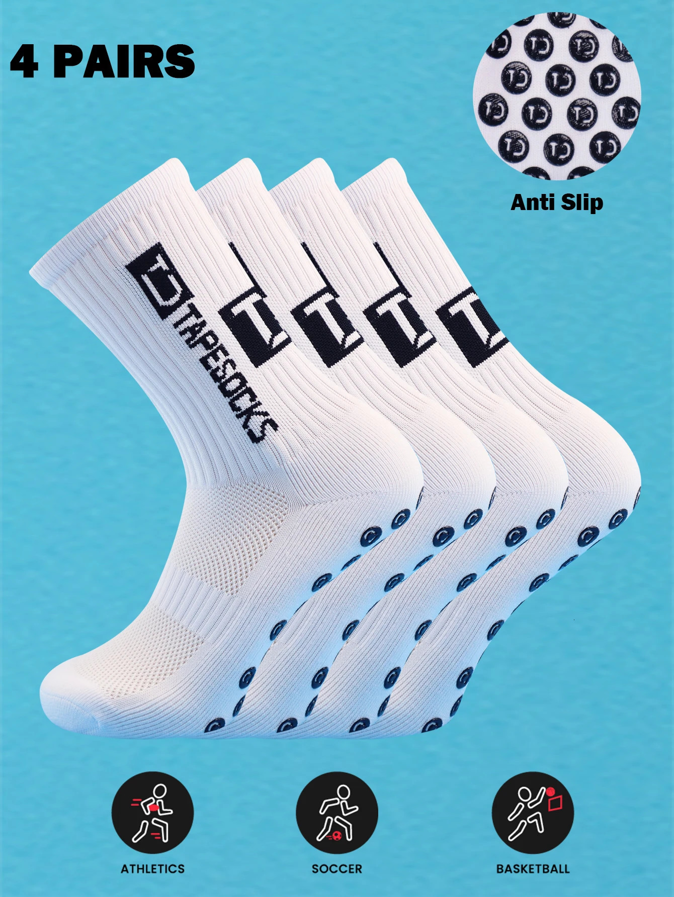 4 Pairs Mens Soccer Socks with Grip Non Slip Anti Athletic Cushion Pads for FootballBasketball 260901