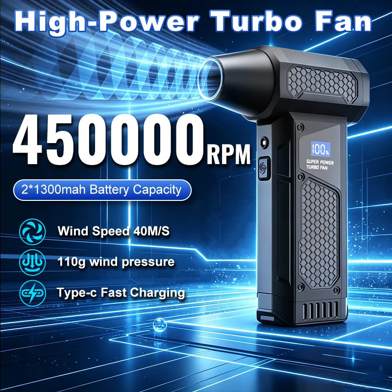 450000RPM Air Blower 4 Gear Adjustable Turbo Blower With Led Light Display Cordless Compressed Air Duster with 5 nozzles for car 260831 - view 3