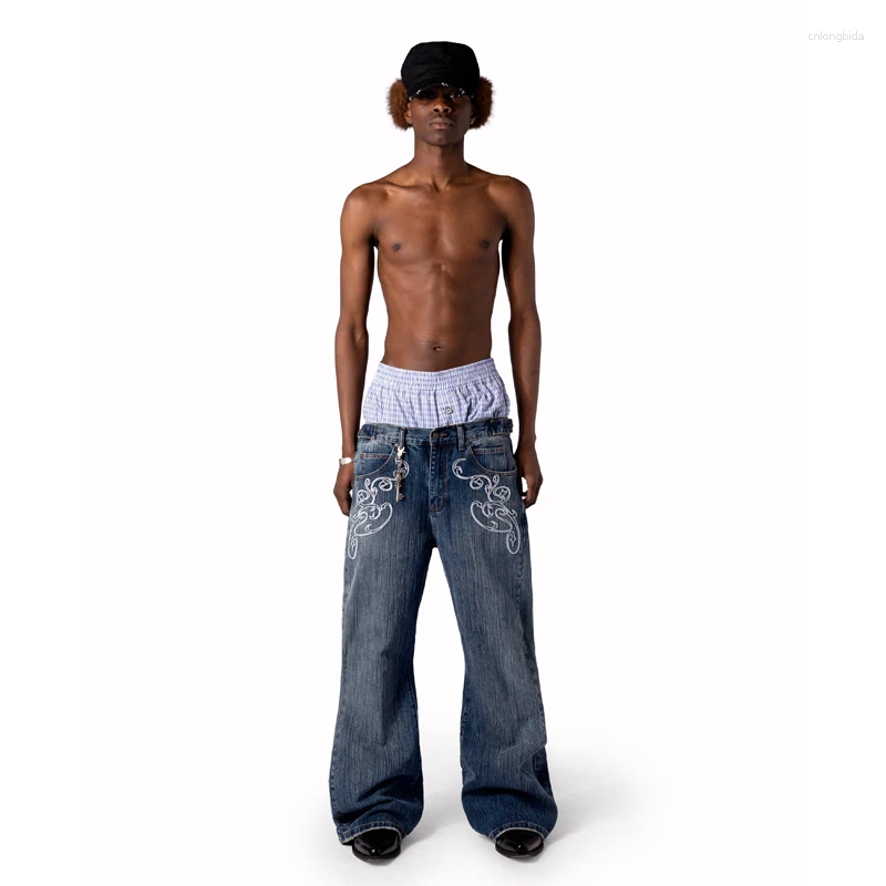 Men' s Jeans Y2k Blue Opening Bootcut Vintage Washed Emb - view 5