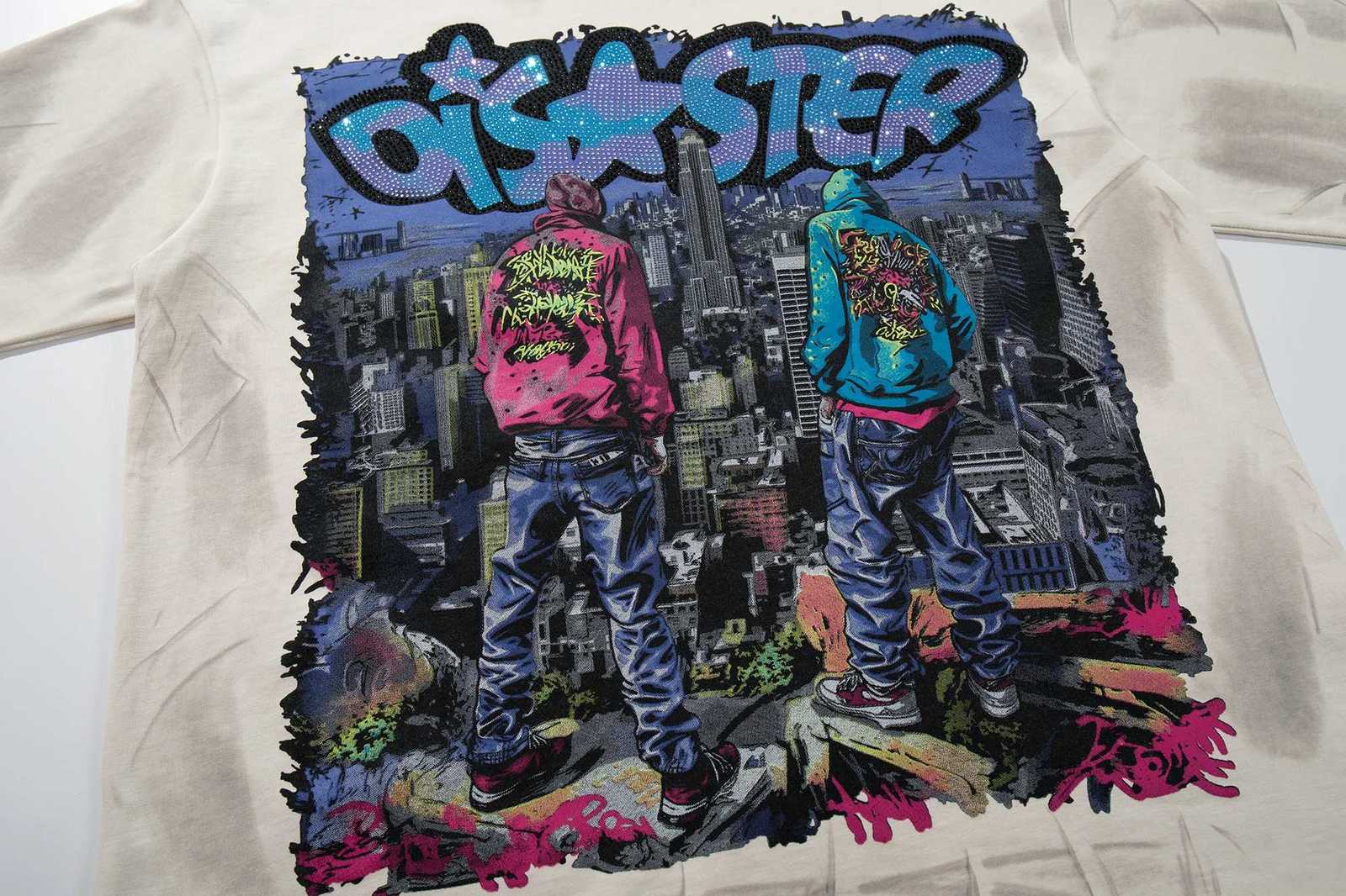 New Y2K Vintage Washed Spray-Print Portrait Tee BKYS Drenched in Rhinestones Iconic Grunge High-Street Edgy Style T-shirt top L2608311NFV - view 7