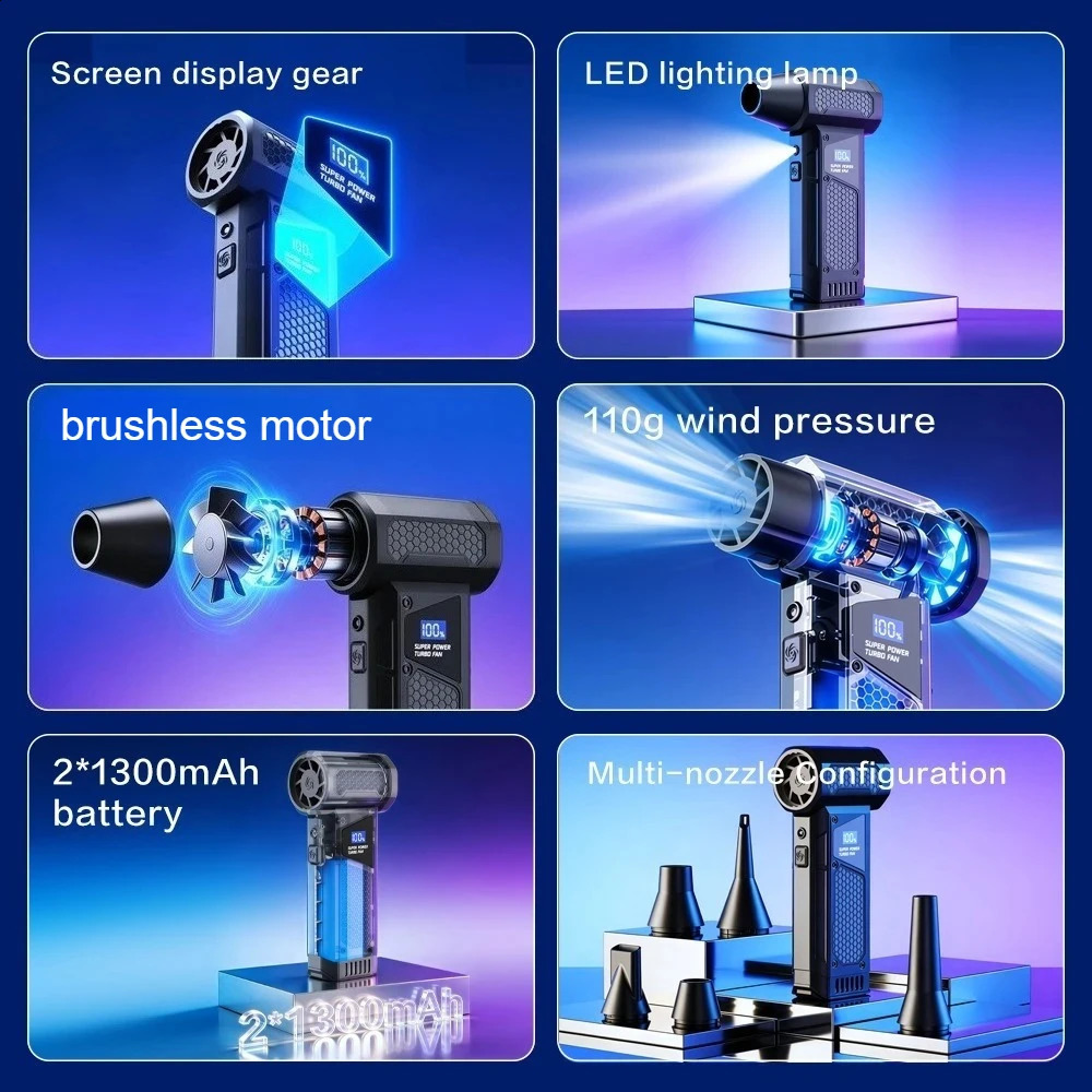 450000RPM Air Blower 4 Gear Adjustable Turbo Blower With Led Light Display Cordless Compressed Air Duster with 5 nozzles for car 260831 - view 5