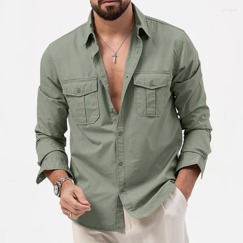 Men' s Jackets Men Vintage Multi Pocket Cargo Long Sleev - view 5