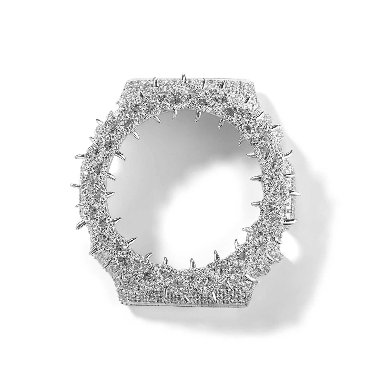 Out KING THE BLING BaRBed Wire Spiked Moissanite Mod Bezel Replacement Case Compatible with GA2100 HipHop AccESSory D260828 - view 3