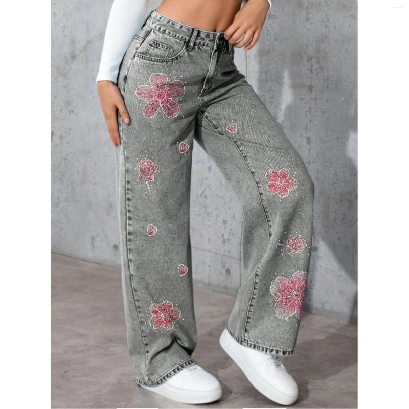 Women' s Jeans Women Gray Rhinestone Fix Denim Elastic S - view 4